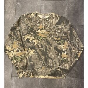 Vintage Jerzees Mossy Oak Break-Up Camo Hunting Sweatshirt XXL USA Distressed